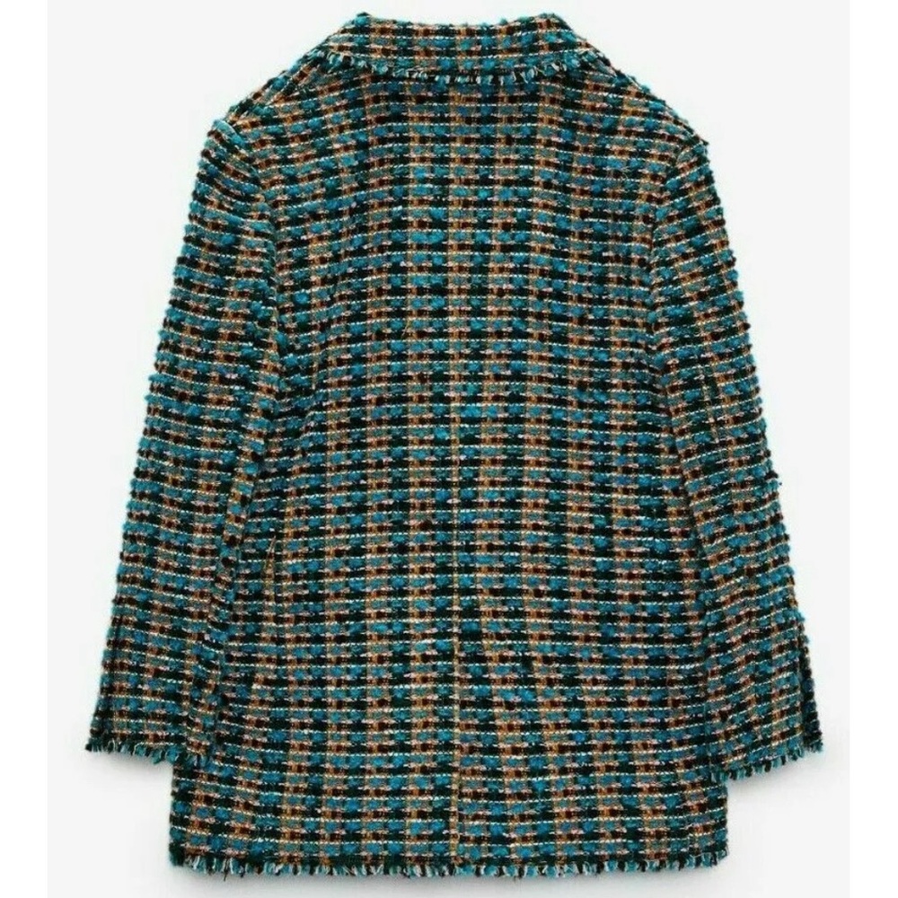 Zara NWT multicolor tweed blazer with gold button details SZ L - Picture 5 of 6
